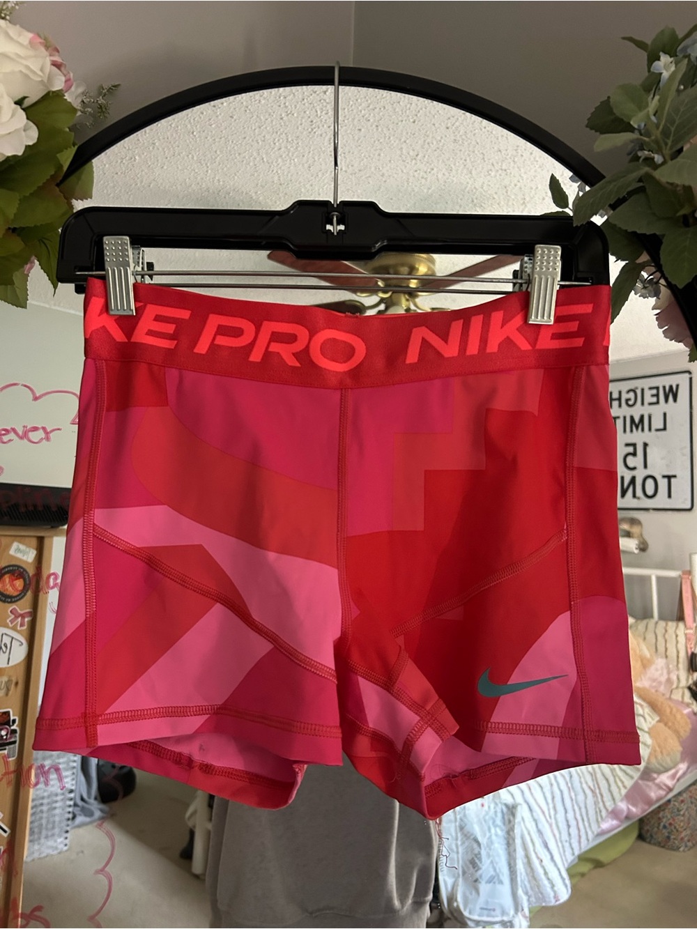 Nike Pro Pink and Red Colorblock Bike Shorts